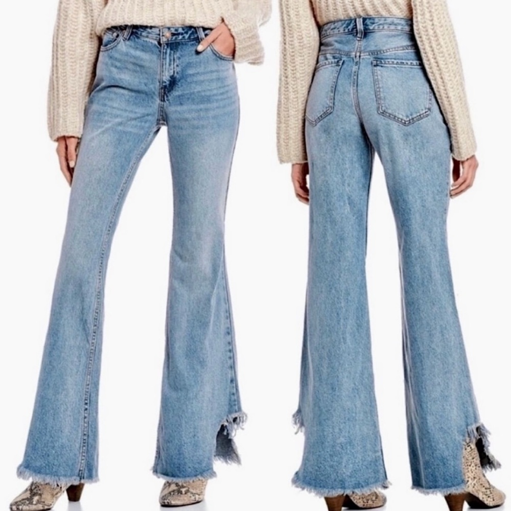 We The Free by Free People vintage raw hem flare maya blue jeans size 25 NWT